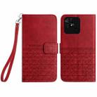 For Xiaomi Redmi 10C Rhombic Texture Leather Phone Case with Lanyard(Red) - 1