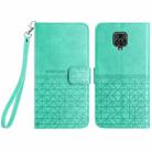 For Xiaomi Redmi Note 9S Rhombic Texture Leather Phone Case with Lanyard(Green) - 1