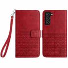 For Samsung Galaxy S21 5G Rhombic Texture Leather Phone Case with Lanyard(Red) - 1