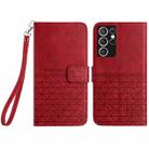 For Samsung Galaxy S21 Ultra 5G Rhombic Texture Leather Phone Case with Lanyard(Red) - 1