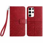 For Samsung Galaxy S22 Ultra 5G Rhombic Texture Leather Phone Case with Lanyard(Red) - 1