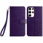 For Samsung Galaxy S22 Ultra 5G Rhombic Texture Leather Phone Case with Lanyard(Purple) - 1