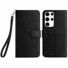 For Samsung Galaxy S22 Ultra 5G Rhombic Texture Leather Phone Case with Lanyard(Black) - 1