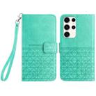 For Samsung Galaxy S22 Ultra 5G Rhombic Texture Leather Phone Case with Lanyard(Green) - 1