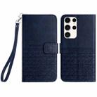 For Samsung Galaxy S22 Ultra 5G Rhombic Texture Leather Phone Case with Lanyard(Blue) - 1
