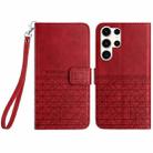 For Samsung Galaxy S23 Ultra 5G Rhombic Texture Leather Phone Case with Lanyard(Red) - 1