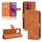 For Motorola Moto G84 5G Skin Feel Magnetic Flip Leather Phone Case(Brown) - 1