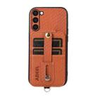 For Samsung Galaxy S23+ 5G ABEEL Carbon Fiber RFID Card Holder Phone Case(Brown) - 1
