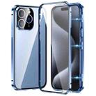 For iPhone 15 Pro Max Magnetic Double-buckle HD Tempered Glass Phone Case(Blue) - 1