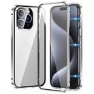 For iPhone 15 Pro Magnetic Double-buckle HD Tempered Glass Phone Case(Silver) - 1