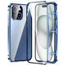 For iPhone 15 Magnetic Double-buckle HD Tempered Glass Phone Case(Blue) - 1