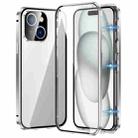 For iPhone 15 Magnetic Double-buckle HD Tempered Glass Phone Case(Silver) - 1