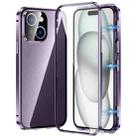 For iPhone 15 Magnetic Double-buckle HD Tempered Glass Phone Case(Purple) - 1