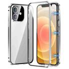 For iPhone 12 Magnetic Double-buckle HD Tempered Glass Phone Case(Silver) - 1