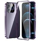 For iPhone 12 Pro Magnetic Double-buckle HD Tempered Glass Phone Case(Purple) - 1