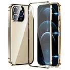For iPhone 12 Pro Max Magnetic Double-buckle HD Tempered Glass Phone Case(Gold) - 1