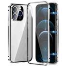 For iPhone 12 Pro Max Magnetic Double-buckle HD Tempered Glass Phone Case(Silver) - 1