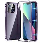 For iPhone 13 Magnetic Double-buckle HD Tempered Glass Phone Case(Purple) - 1