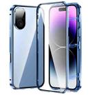 For iPhone 16 Plus Magnetic Double-buckle HD Tempered Glass Phone Case(Blue) - 1