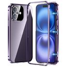 For iPhone 16 Plus Magnetic Double-buckle HD Tempered Glass Phone Case(Purple) - 1