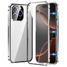 For iPhone 16 Pro Magnetic Double-buckle HD Tempered Glass Phone Case(Silver) - 1