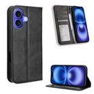 For iPhone 16 Plus Magnetic Buckle Retro Texture Leather Phone Case(Black) - 1