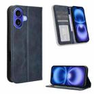 For iPhone 16 Plus Magnetic Buckle Retro Texture Leather Phone Case(Blue) - 1