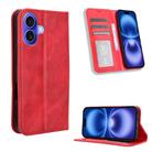 For iPhone 16 Magnetic Buckle Retro Texture Leather Phone Case(Red) - 1