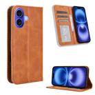 For iPhone 16 Magnetic Buckle Retro Texture Leather Phone Case(Brown) - 1