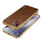 For iPhone 15 Plus SULADA TPU + Litchi Texture Leather Phone Case(Brown) - 1