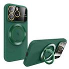 For iPhone 15 Pro Max Large Window MagSafe Magnetic Holder Phone Case(Dark Green) - 1