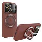 For iPhone 15 Plus Large Window MagSafe Magnetic Holder Phone Case(Claret Red) - 1