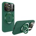 For iPhone 15 Large Window MagSafe Magnetic Holder Phone Case(Dark Green) - 1