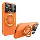 For iPhone 15 Large Window MagSafe Magnetic Holder Phone Case(Orange) - 1