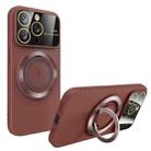 For iPhone 14 Pro Max Large Window MagSafe Magnetic Holder Phone Case(Claret Red) - 1