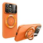 For iPhone 13 Large Window MagSafe Magnetic Holder Phone Case(Orange) - 1
