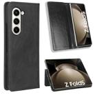 For Samsung Galaxy Z Fold5 Magnetic Buckle Retro Texture Leather Phone Case(Black) - 1