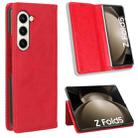 For Samsung Galaxy Z Fold5 Magnetic Buckle Retro Texture Leather Phone Case(Red) - 1