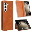 For Samsung Galaxy Z Fold5 Magnetic Buckle Retro Texture Leather Phone Case(Brown) - 1