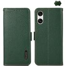 For Sony Xperia 10 VI KHAZNEH Side-Magnetic Litchi Genuine Leather RFID Case(Green) - 1
