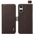 For Sony Xperia 10 VI KHAZNEH Side-Magnetic Litchi Genuine Leather RFID Case(Brown) - 1