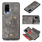 For Vivo X50 Double Buckle PU + TPU Shockproof Magnetic Protective Case with Card Slot & Holder(Grey) - 1