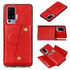 For Vivo X50 Pro Double Buckle PU + TPU Shockproof Magnetic Protective Case with Card Slot & Holder(Red) - 1