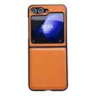 For Samsung Galaxy Z Flip5 Integrated Morandi Solid Color Leather Texture Phone Case(Orange) - 1