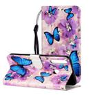 For Huawei P40 Lite E / Y7p Oil Embossed Coloured Drawing Pattern Horizontal Flip PU Leather Case with Holder & Card Slots & Wallet(Purple Flower Butterfly) - 1