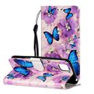 For Huawei Y5p Oil Embossed Coloured Drawing Pattern Horizontal Flip PU Leather Case with Holder & Card Slots & Wallet(Purple Flower Butterfly) - 1