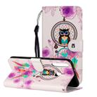 For Huawei Y6p Oil Embossed Coloured Drawing Pattern Horizontal Flip PU Leather Case with Holder & Card Slots & Wallet(Owl Wind Chimes) - 1