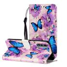 For Huawei Y8p / Enjoy 10s Oil Embossed Coloured Drawing Pattern Horizontal Flip PU Leather Case with Holder & Card Slots & Wallet(Purple Flower Butterfly) - 1