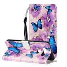 For LG K51 Oil Embossed Coloured Drawing Pattern Horizontal Flip PU Leather Case with Holder & Card Slots & Wallet(Purple Flower Butterfly) - 1