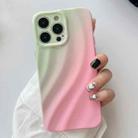 For iPhone 15 Pro Wave Texture Gradient Color TPU Phone Case(Green-Pink) - 1